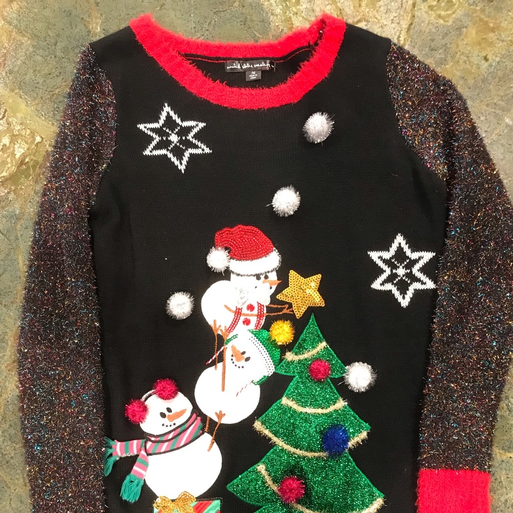 Decorative Christmas Sweater with Snowmen and Trees